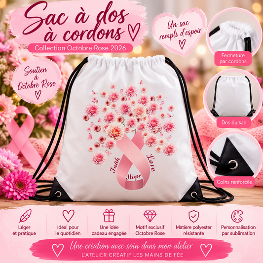 Sac à dos à cordons – Collection Octobre Rose 2026